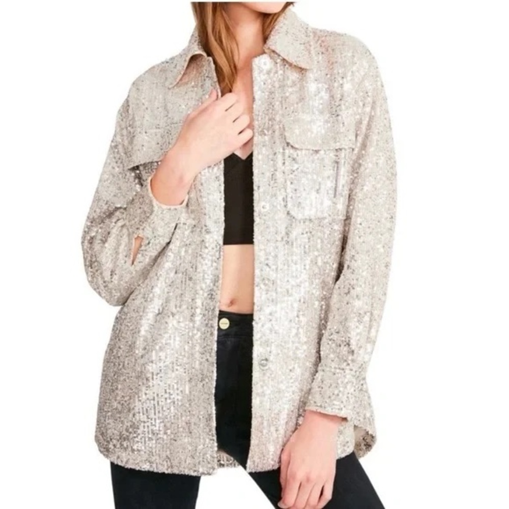 BB Dakota by Steve Madden Glitter Sweet Shirt/Jacket Shiny Silver Sequin